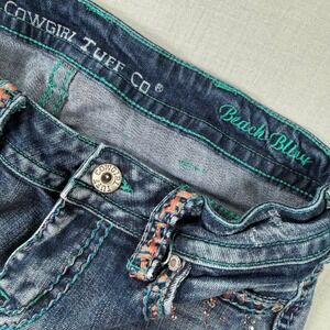 Cowgirl Tuff Beach Bling Jeans Womens 28x33 (28x32) Low Rise Bootcut Flare Fade